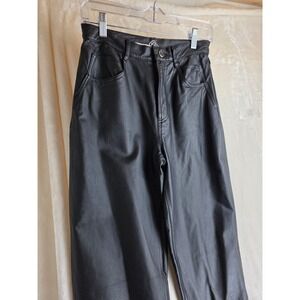 POSTOE Black Leather Wide Leg Pants High Waist Casual Comfort Size 1/26